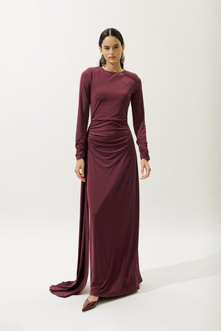 Tie-Detail Evening Dress Burgundy