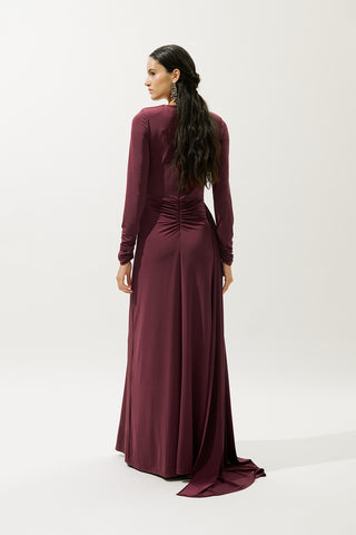 Tie-Detail Evening Dress Burgundy