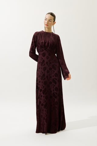 Jacquard Satin Evening Dress Burgundy