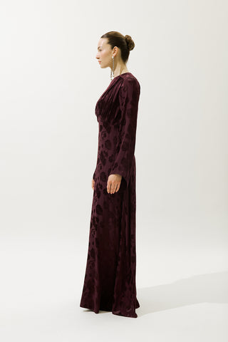 Jacquard Satin Evening Dress Burgundy