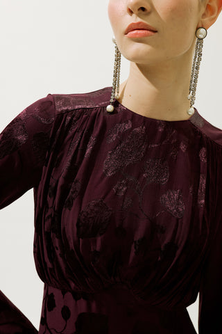 Jacquard Satin Evening Dress Burgundy