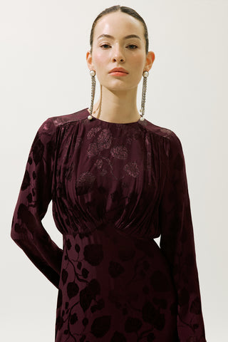 Jacquard Satin Evening Dress Burgundy