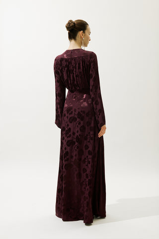 Jacquard Satin Evening Dress Burgundy