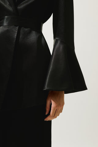 Satin Belted Evening Blazer Black