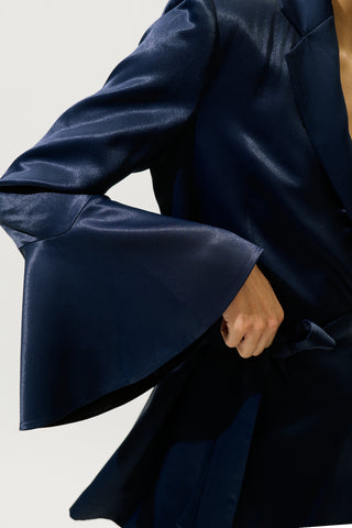 Satin Belted Evening Blazer Night Blue