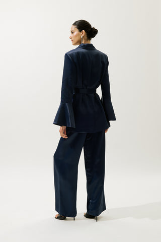 Satin Belted Evening Blazer Night Blue