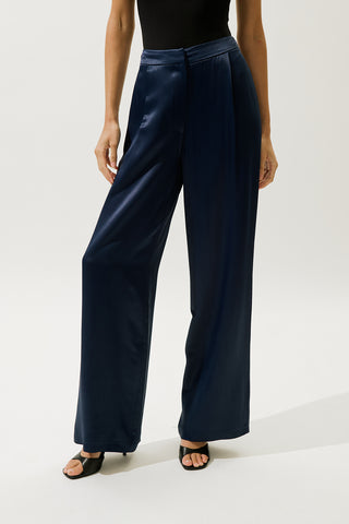 Wide-Leg Satin Trousers Night Blue