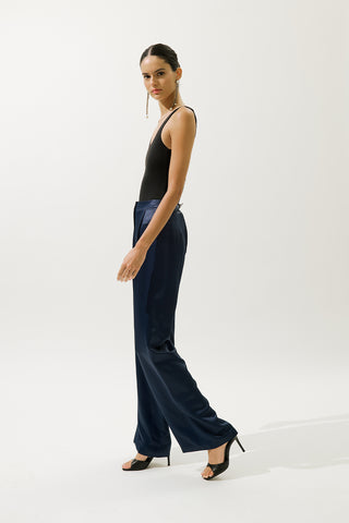 Wide-Leg Satin Trousers Night Blue