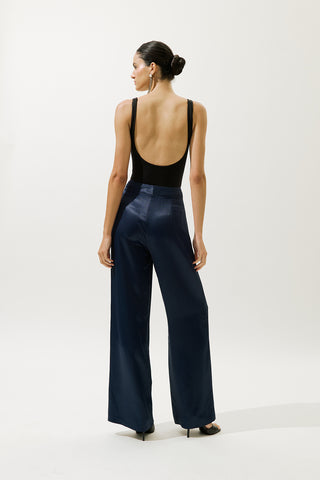Wide-Leg Satin Trousers Night Blue
