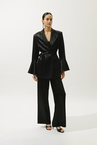 Wide-Leg Satin Trousers Black
