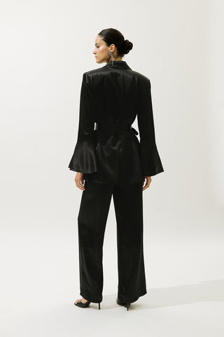 Wide-Leg Satin Trousers Black