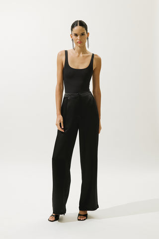 Wide-Leg Satin Trousers Black