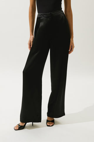 Wide-Leg Satin Trousers Black