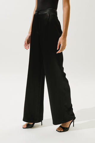 Wide-Leg Satin Trousers Black