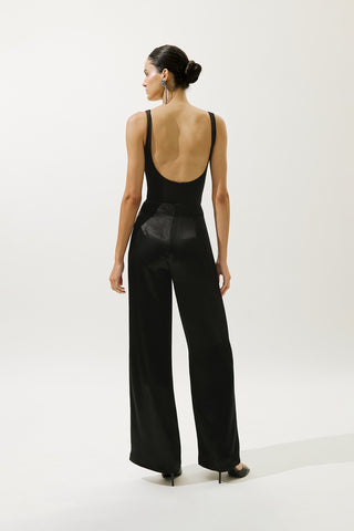 Wide-Leg Satin Trousers Black