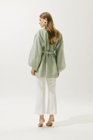 Jacquard Organza Kimono Mint