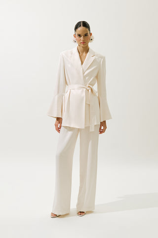 Satin Belted Evening Blazer Vanilla