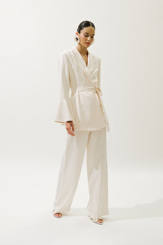 Satin Belted Evening Blazer Vanilla