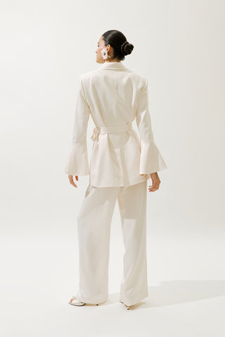 Saten Kuşaklı Akşam Blazer Vanilya