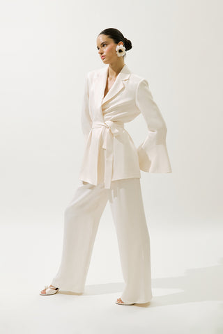 Wide-Leg Satin Trousers Vanilla