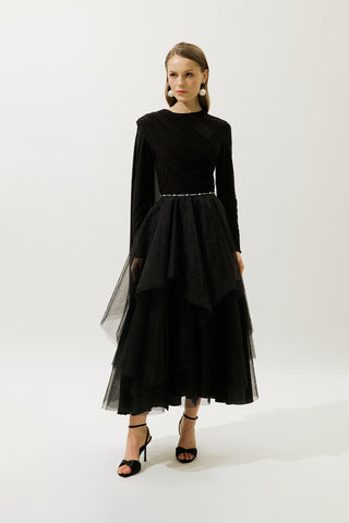 Blouse With Cape Detail Black