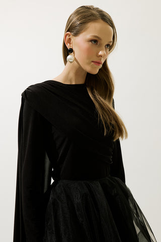 Blouse With Cape Detail Black