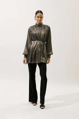 Ruffled Shimmer Tunic Gold