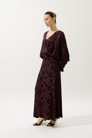 Jacquard Satin Kimono Burgundy