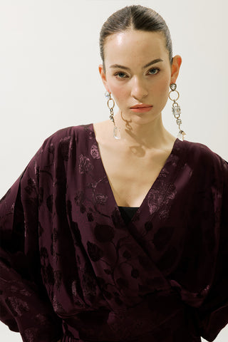 Jacquard Satin Kimono Burgundy
