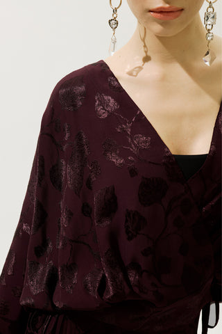 Jakarlı Saten Kimono Bordo