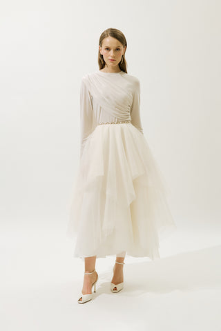 Emilia Tiered Tulle Skirt Beige