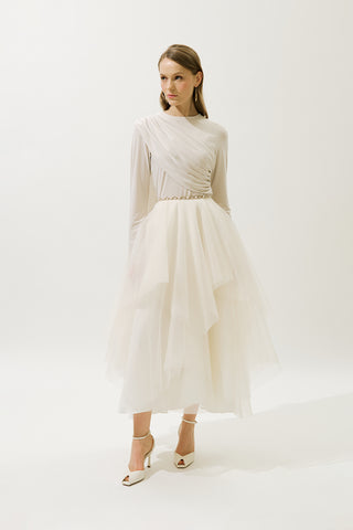 Emilia Tiered Tulle Skirt Beige