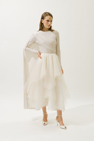 Emilia Tiered Tulle Skirt Beige