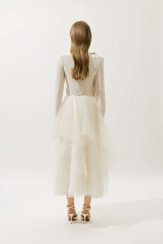 Emilia Tiered Tulle Skirt Beige