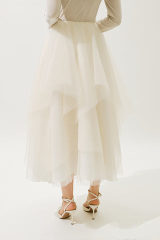 Emilia Tiered Tulle Skirt Beige
