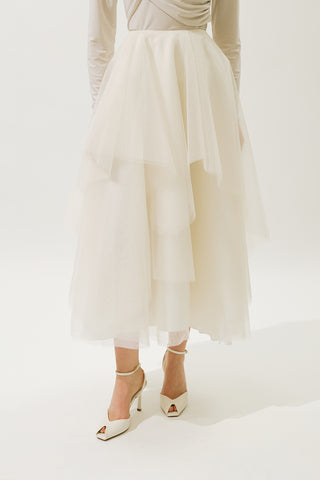 Emilia Tiered Tulle Skirt Beige