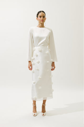 Satin Wide Sleeve Blouse Ecru