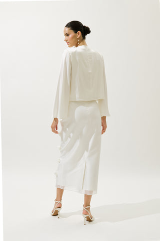 Satin Wide Sleeve Blouse Ecru