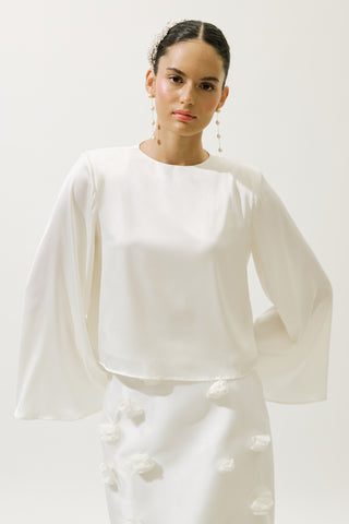 Satin Wide Sleeve Blouse Ecru