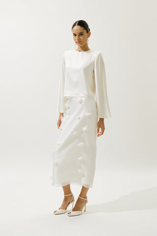 Satin Wide Sleeve Blouse Ecru