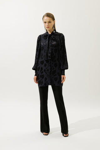 Jacquard Satin Shirt Navy Blue