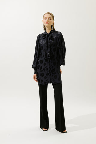 Jacquard Satin Shirt Navy Blue