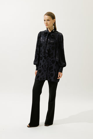 Jacquard Satin Shirt Navy Blue
