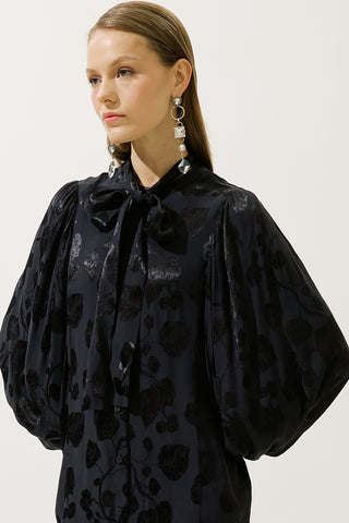 Jacquard Satin Shirt Navy Blue