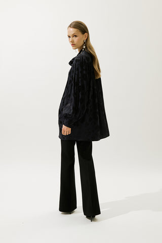 Jacquard Satin Shirt Navy Blue