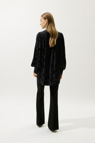 Jacquard Satin Shirt Navy Blue