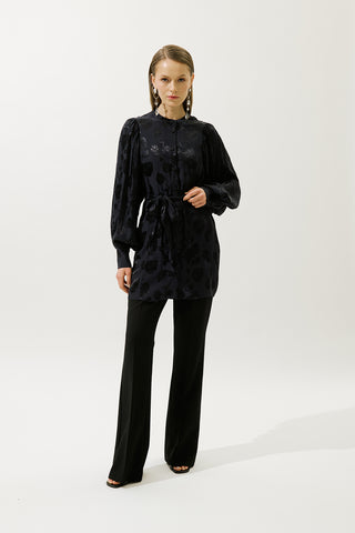 Jacquard Satin Shirt Navy Blue