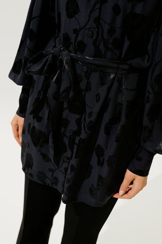 Jacquard Satin Shirt Navy Blue