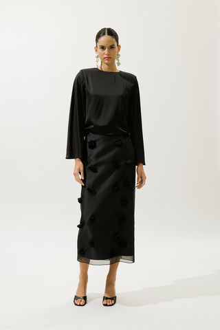 Satin Wide Sleeve Blouse Black