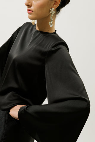 Satin Wide Sleeve Blouse Black